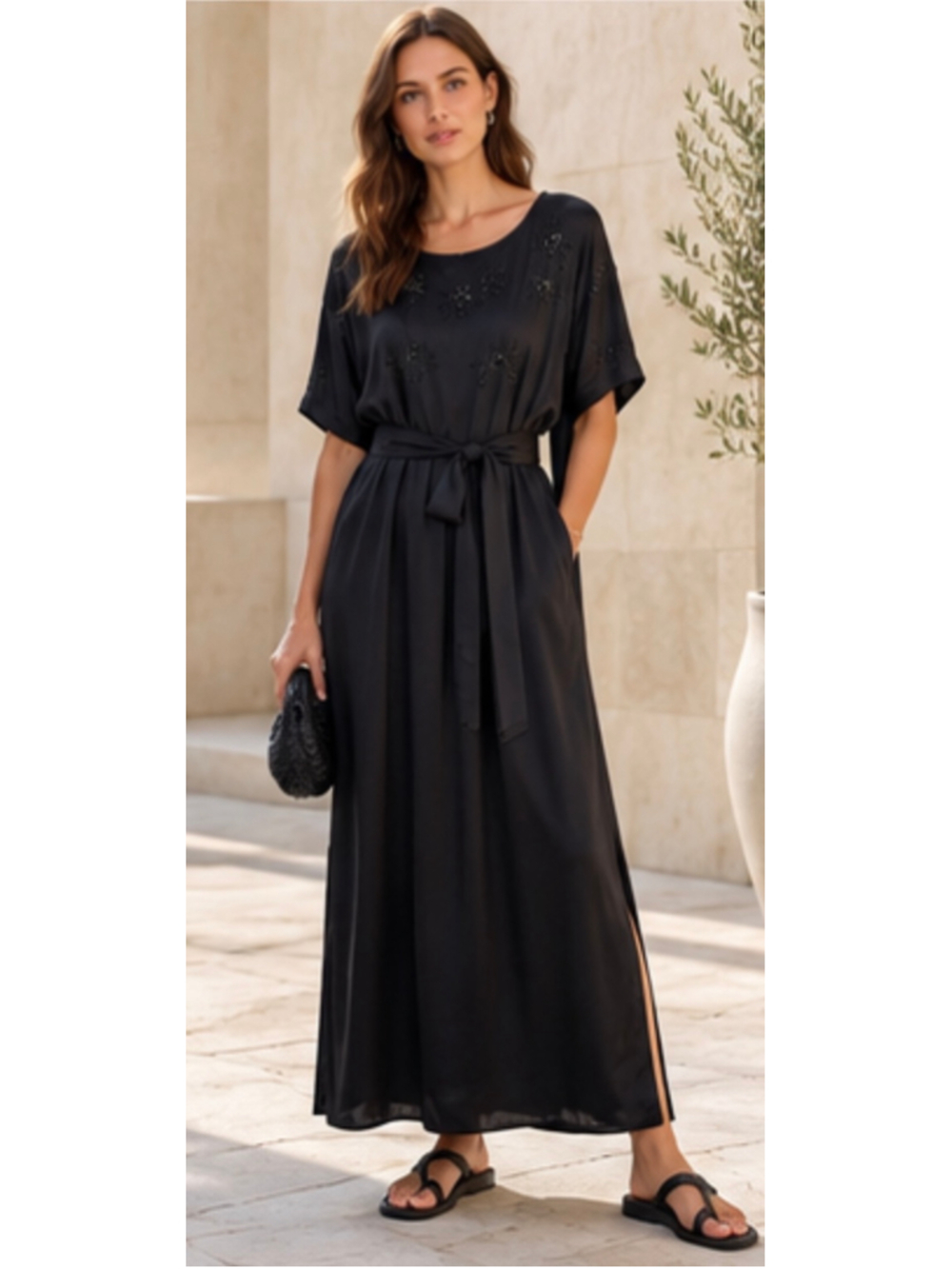 Gold Hawk Black Beaded Maxi Dress Size M